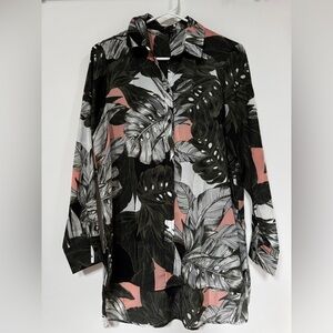 Topshop Leaf Print Shirt in Black, White, and Pink